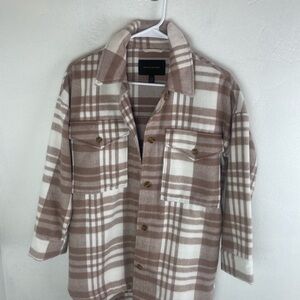 Banana Republic Cream and Brown Plaid Shacket